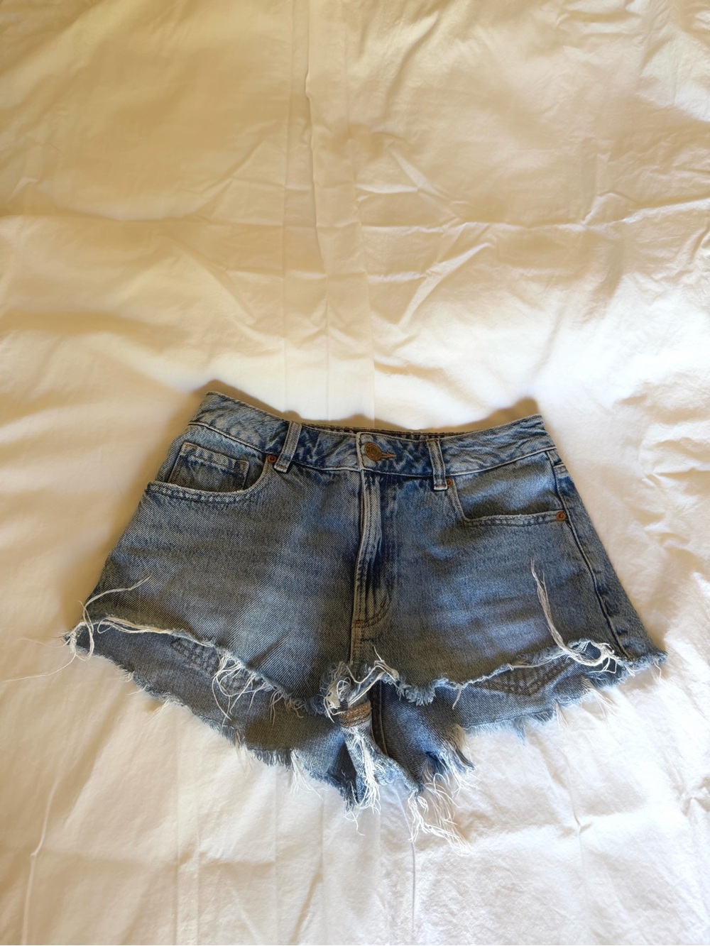 Garage Light Blue High-Rise Distressed Denim Shorts